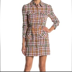 Veronica Beard Corrine Shirt Dress Shirtdress Size 6 Red Multicolored Plaid